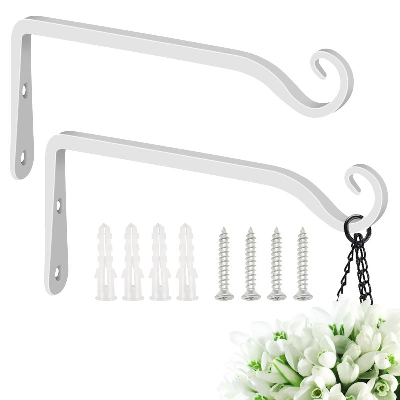 FEED GARDEN Hanging Plant Bracket 10 Inch 2 Pack, Hand-Forged Plant Hanger for Hanging Bird Feeders, Wind Chimes, Flower Baskets, Lanterns, Indoor/Outdoor Use, White - Image 1
